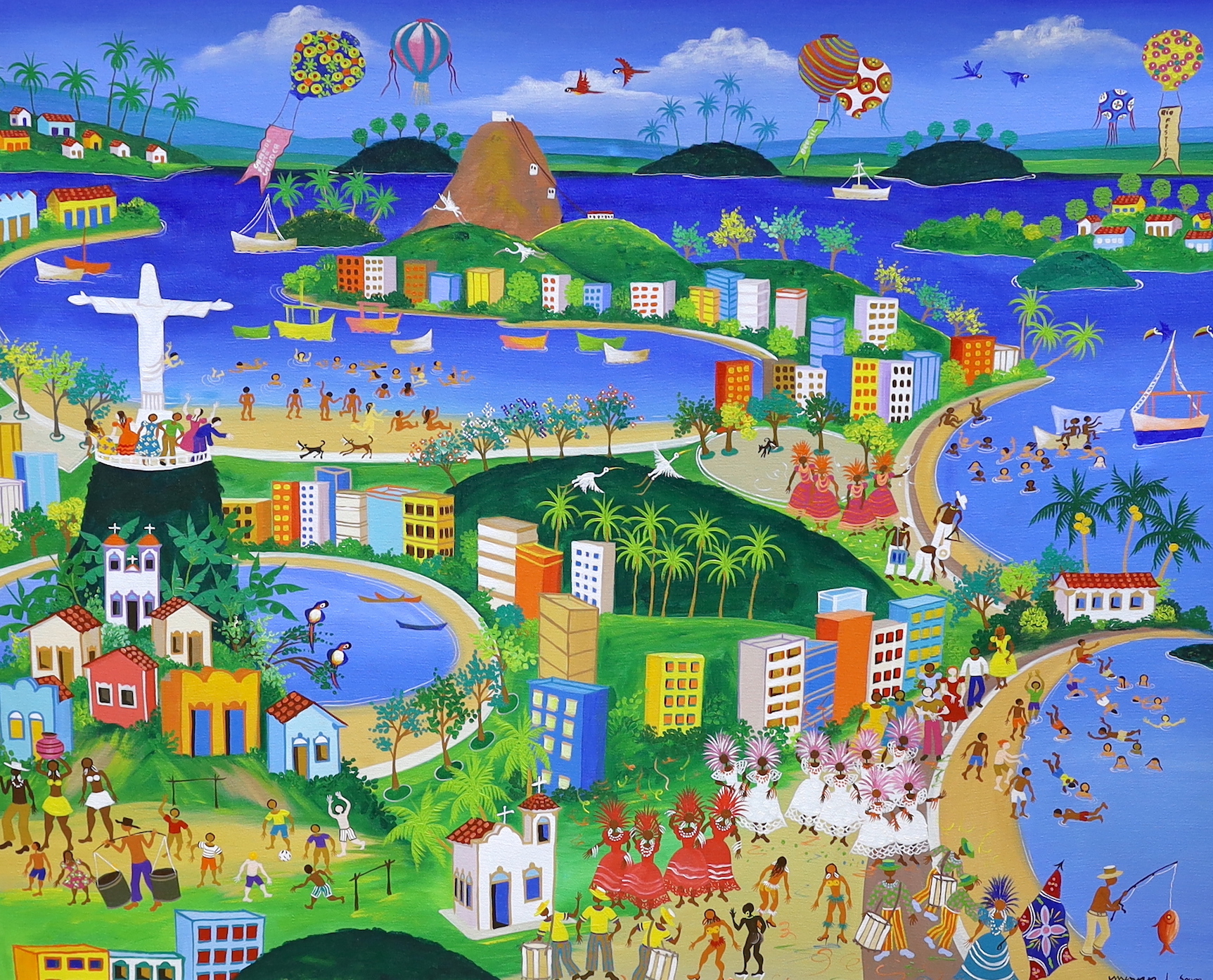 Menezes de Souza (Brazilian), oil on canvas, 'Sugar Loaf, Rio de Janeiro, Brazil', signed, 102 x 81.5cm